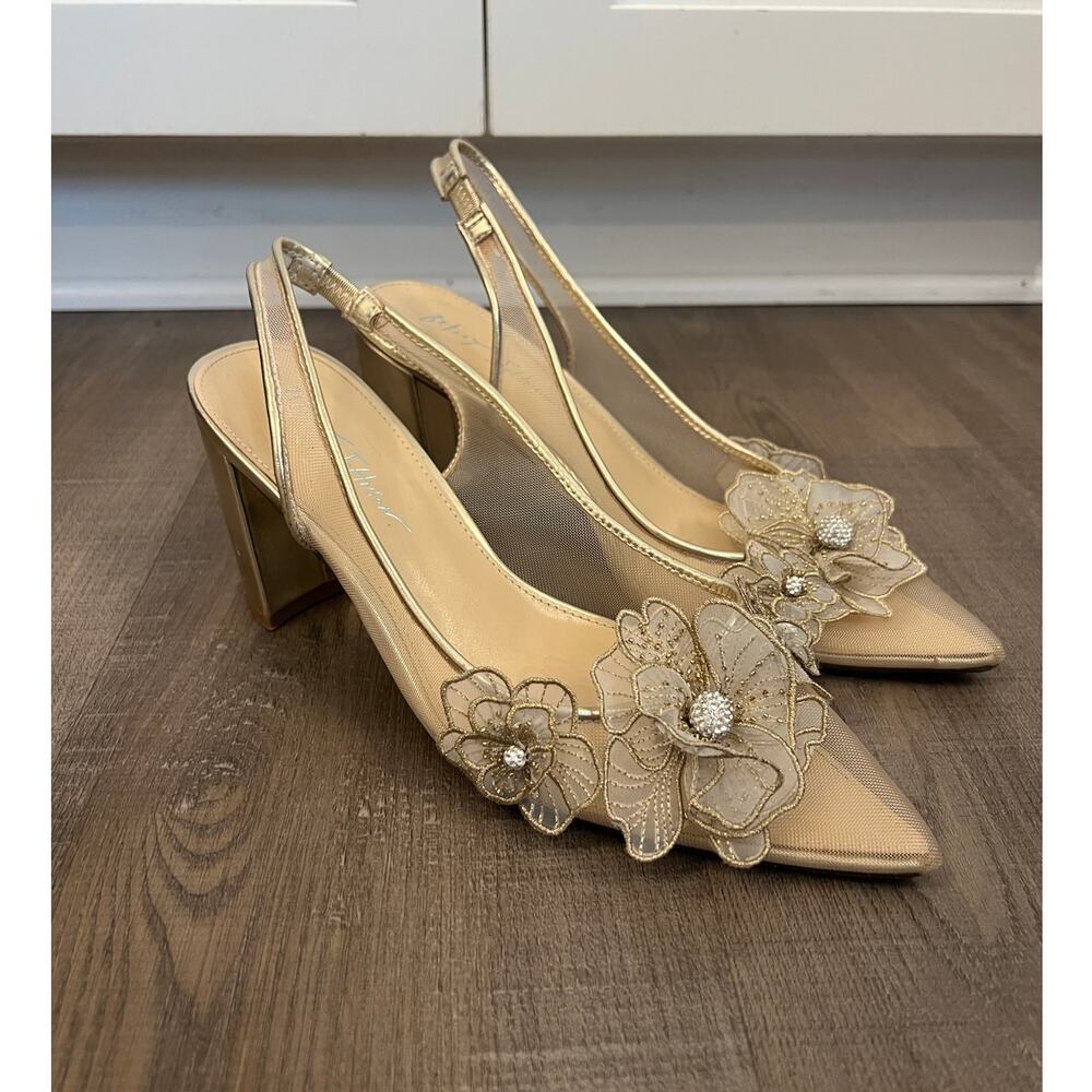 Betsey Johnson Gold Mesh Floral Heels Slingback Pumps